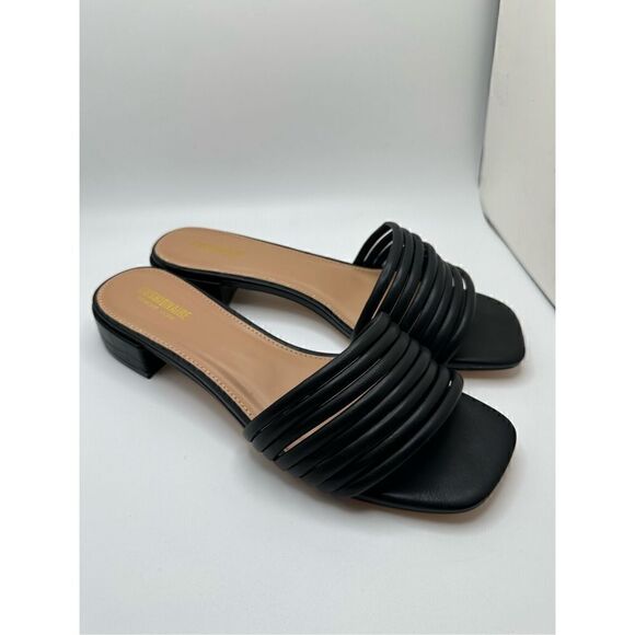 CUSHIONAIRE Women's strappy low block heel slide sandal +Memory Foam 9 WIDE BLAC - Picture 1 of 7
